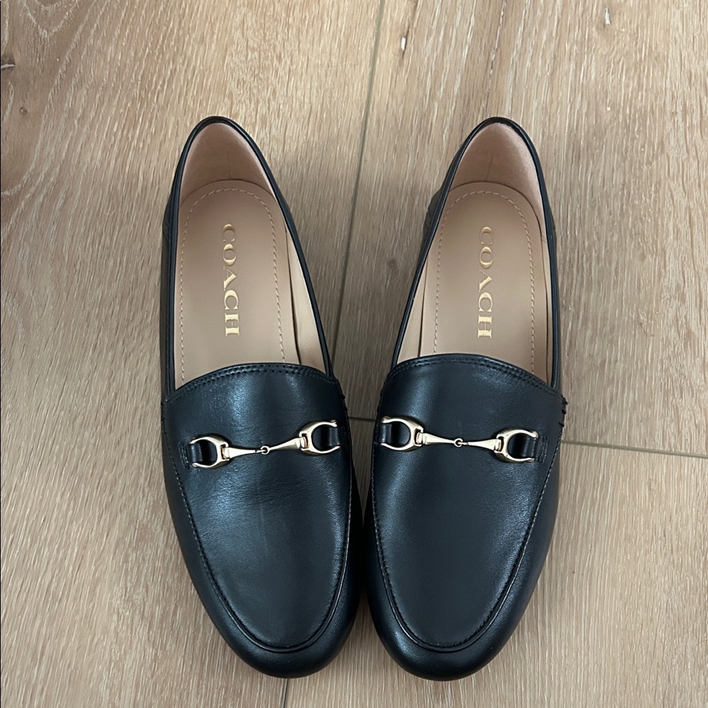 Coach Black Leather Loafers with Gold Accents